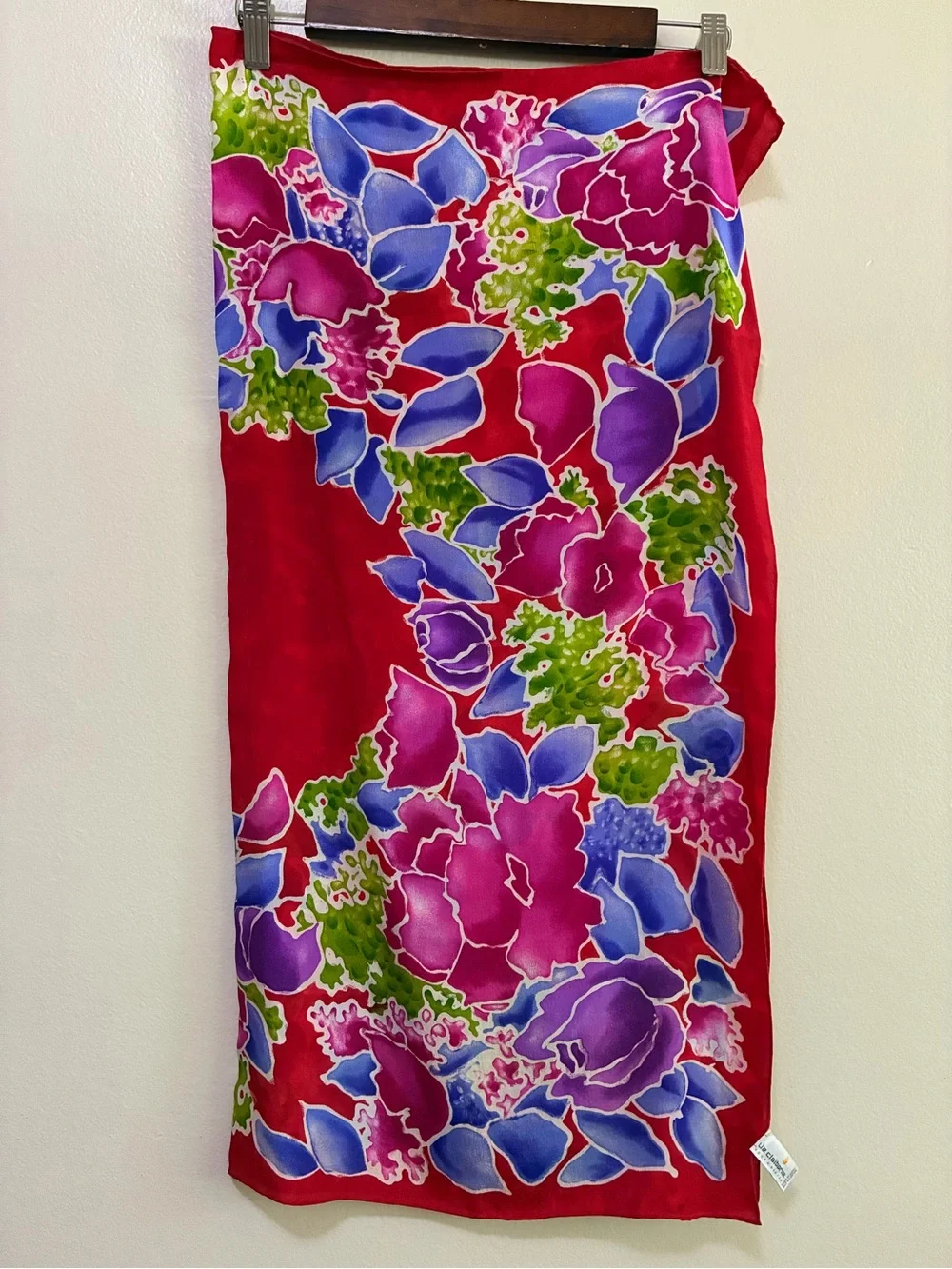 Liz Claiborne Red Floral Print Scarf with Pink & Purple Accents